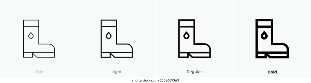 Icono de botas de agua. Diseño de estilo delgado, ligero, regular y audaz aislado sobre fondo blanco
