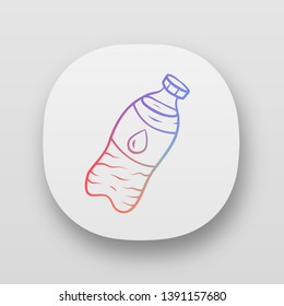 Water bottle app icon. Reusable plastic bottle. Drinking water storage. Plastic waste. Ecology saving packaging. UI/UX user interface. Web or mobile applications. Vector isolated illustration