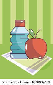 Water bottle and apple