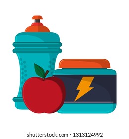 water bottle apple and energy pills