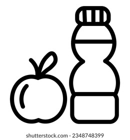 Water bottle and apple line icon. Healthy lifestyle fitness symbol illustration isolated on white. Fresh apple fruit with bottle water outline style designed for and app. Eps 10.