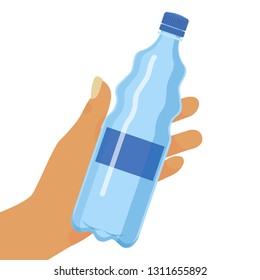 Water bottle background vector illustration. Hand holding plastic bottle of pure water banner, poster, brochure, flyer. Container for water and other liquids. Drinking water.