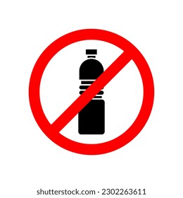 Water Bottle Ban, no plastic bottle vector icon. Red no symbol. Circle red warning icon..eps