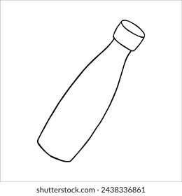 Water bottle for camping, thermos vector drawing, doodle picture. Travel, outdoor recreation, hike, fresh air, water. Comfortable glamping.