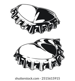 Water bottle caps monochrome sticker with bent lids from glass containers with thirst-quenching mineral aqua vector illustration