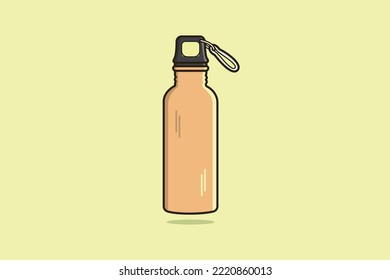 Botella de agua con ilustración de icono vectorial de correa portadora. Concepto de diseño de iconos de objetos de bebida, botella de gimnasio, botella de agua de la escuela, agua potable, matraz de fitness, botella de agua deportiva,