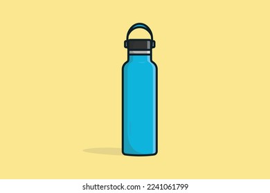 Botella de agua con ilustración vectorial de la correa de transporte. Concepto de icono de objeto de bebida. Diseño vectorial de botellas de agua potable para bicicletas, deportes y gimnasia con sombra sobre fondo amarillo.