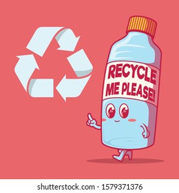 Water bottle character vector illustration. Recycle, education, nature, environment design concept