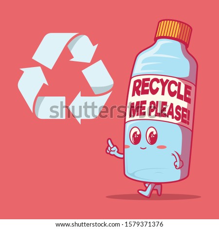 Water bottle character vector illustration. Recycle, education, nature, environment design concept