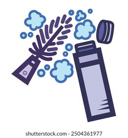 Water bottle cleaning brush colorful icon illustration isolated on square white background. Simple flat outlined cartoon art styled drawing.