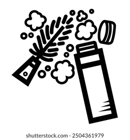 Illustration d'icône de brosse de nettoyage de bouteille d'eau isolée sur fond blanc carré. Dessin simple dessiné à plat avec contour de dessin animé.