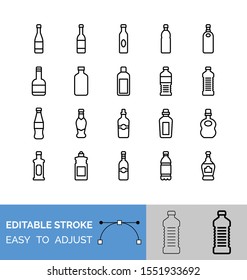 Water Bottle And Container Vector Line Icon Set, Editable Stroke