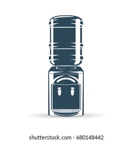 Water bottle with cooler isolated on white background, monochrome style, vector
