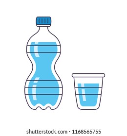 Water bottle and cup or glass vector icon isolated