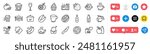 Water bottle, Cupcake and Romantic dinner line icons pack. Social media icons. Coffee delivery, Coffee cup, Ice cream web icon. Knife, Grilled sausage, Popcorn pictogram. Vector