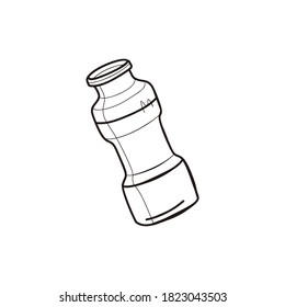 Water bottle. Daily rate of water. Linear doodle style. Weight loss and nutrition concept. All elements are isolated on a white background. Vector. For print and web.