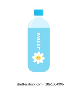 Water bottle and daisy flower cartoon icon sign on white background vector illustration.