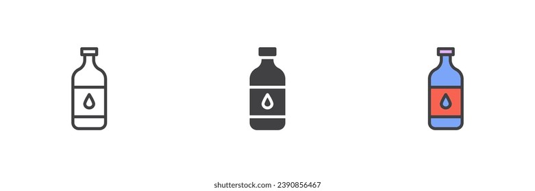 Water bottle different style icon set. Line, glyph and filled outline colorful version, outline and filled vector sign. Symbol, logo illustration. Vector graphics