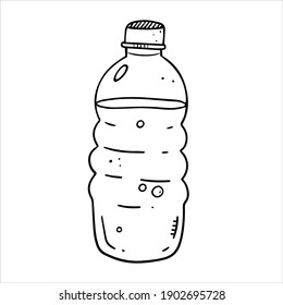 Water bottle in doodle style with outline. Vector doodle illustration. Black and white illustration. Water bottle isolated on white background.