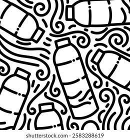 Water bottle doodle with waving doodle. Simple illustration. Hand drawn doodle for sticker, postcard, wallpaper, mural, fabric, prints, wall decor, clothing, etc