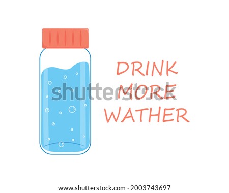 Water bottle. Drink plenty of water. Vector illustration in a flat style with an inscription. Isolated on white background.