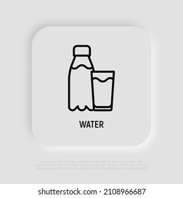 Water bottle and drinking glass thin line icon. Modern vector illustration.