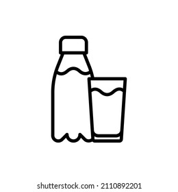 Water bottle and drinking glass thin line icon. Modern vector illustration.