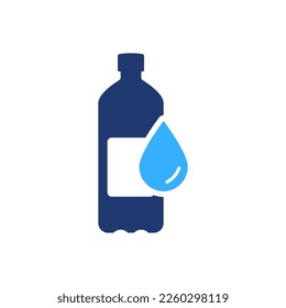 Water Bottle with Drop Colorful Silhouette Icon. Plastic Bottle for Mineral Water, Beverage, Juice and Soda Color Icon. Isolated Vector Illustration.