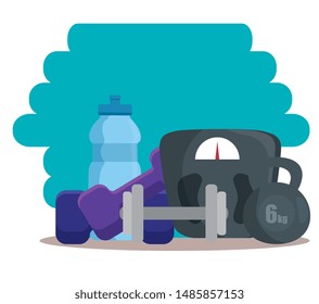water bottle with dumbbells and weight machine