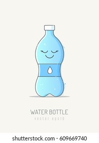 Water bottle female cartoon mascot character vector illustration in scribble line art style with pastel colors