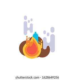 Water bottle with flame design, Climate change global warning pollution environment nature green and extreme danger theme Vector illustration