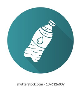 Water bottle flat design long shadow glyph icon. Eco friendly, recycle, disposable material. Reusable plastic bottle. Plastic waste. Ecology saving packaging. Vector silhouette illustration
