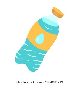 Wasserflasche flaches Design lange Schattenfarbsymbol. Umweltfreundliches Einwegmaterial. Plastikflasche wieder verwendbar. Trinkwasser. Umweltschonende Verpackung. Vektorillustration Silhouette Illustration