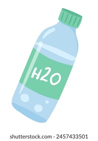 Botella de agua en diseño plano. Envase de plástico o vidrio con agua fresca. Ilustración vectorial aislada.