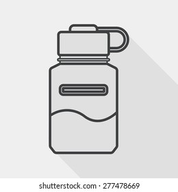 Water bottle flat icon with long shadow, line icon