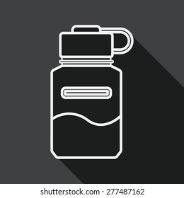 Water bottle flat icon with long shadow, line icon