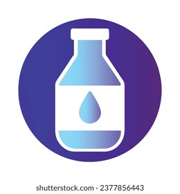 Water bottle flat on round blue color background, vector illustration 
