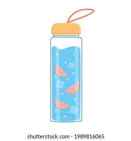 Botella de agua de estilo plano. Beba mucha agua. Una botella completa de líquido frío y naranja. Vector. Aislado sobre fondo blanco.