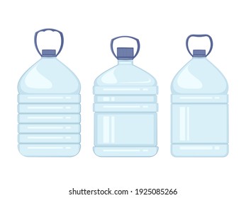 Water bottle flat style set. Healthy agua bottles vector illustration.