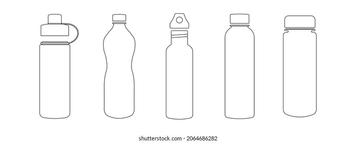 Water bottle flat style set. Vector illustration.