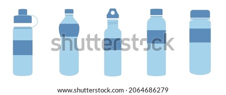 Water bottle flat style set. Vector illustration.