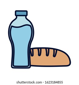 water bottle and fresh whole bread bakery icon vector illustration