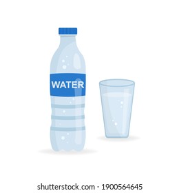 Water bottle and full glass of water. Vector illustration isolated on a white background.