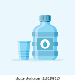 Water bottle and glass icon in flat style. Fitness drink vector illustration on isolated background. Healthy beverage sign business concept.