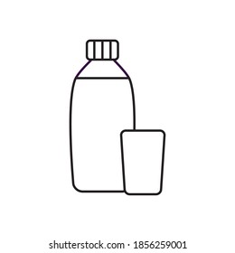 water bottle and glass icon over white background, line style, vector illustration