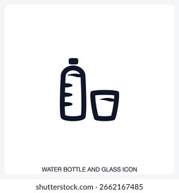 Icono de Vector sólido de botella de agua y vidrio con un diseño audaz y mínimo. Adecuado para presentaciones, Sitios web, App, infografías y varios proyectos digitales o impresos.
