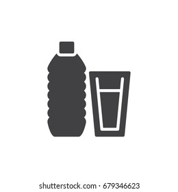 Water bottle and glass with water icon vector, filled flat sign, solid pictogram isolated on white. Symbol, logo illustration. Pixel perfect graphics