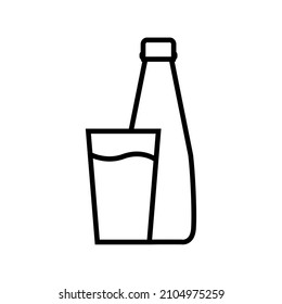 Water bottle and glass line icon, vector outline logo isolated on white background