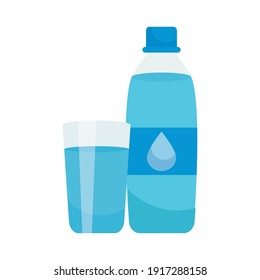 water bottle and glass over white background, colorful design, vector illustration