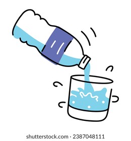 Water bottle and glass, trendy doodle icon 